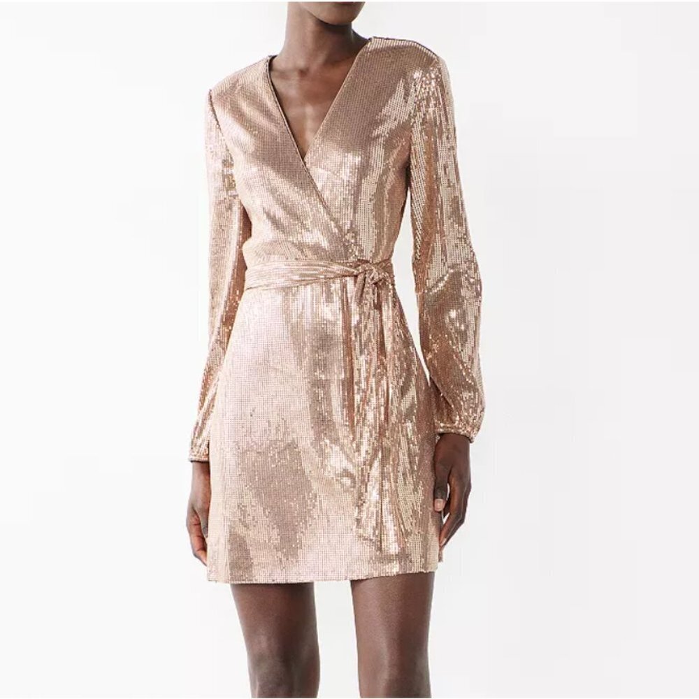 Cara Santana x Nine West Bronze Sequin Faux-Wrap Dress - Picture 5 of 5